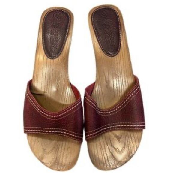 Montego Bay Club Leather Wood Cuban Heels Slides Sandals Brown Size 9.5 NWOB - Picture 1 of 8